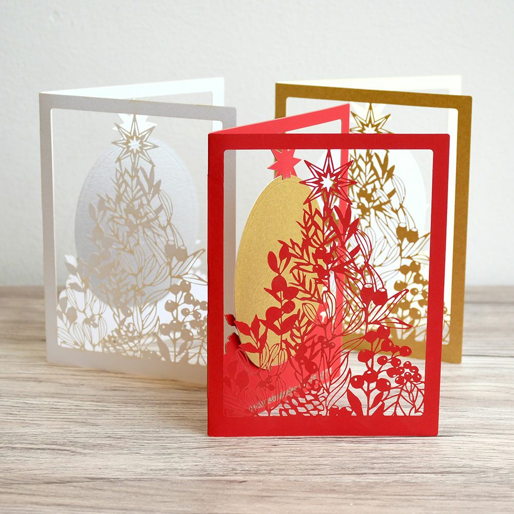 クリスマスカード 切り絵 ツリー型 メッセージカード 封筒