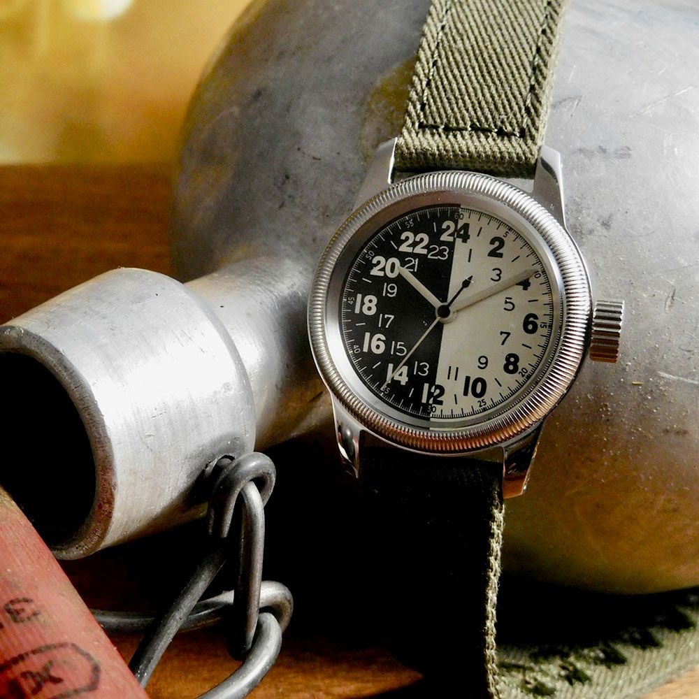 M.R.M.W ミリタリーウォッチ 腕時計 米国陸軍航空隊 パイロットウォッチ TYPE A-17A 24時間 ナイト＆デイ コットンチノクロス 布製 ストラップ モントルロロイ